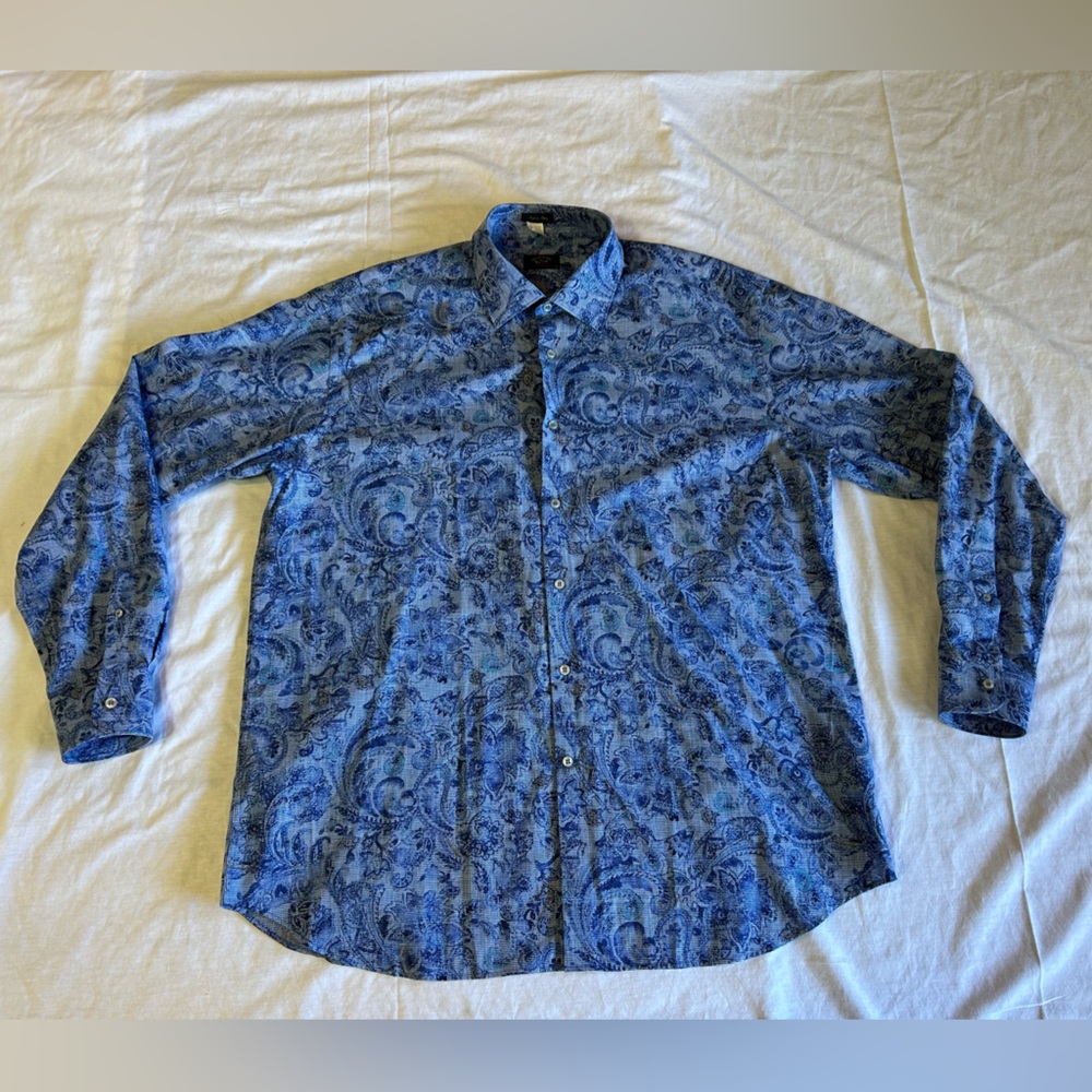 Paul & Shark Yachting Blue Paisley Patterned Dress Shirt